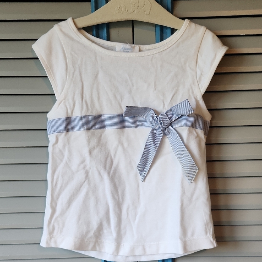 Jacadi Paris White Top with Blue Striped Bow
